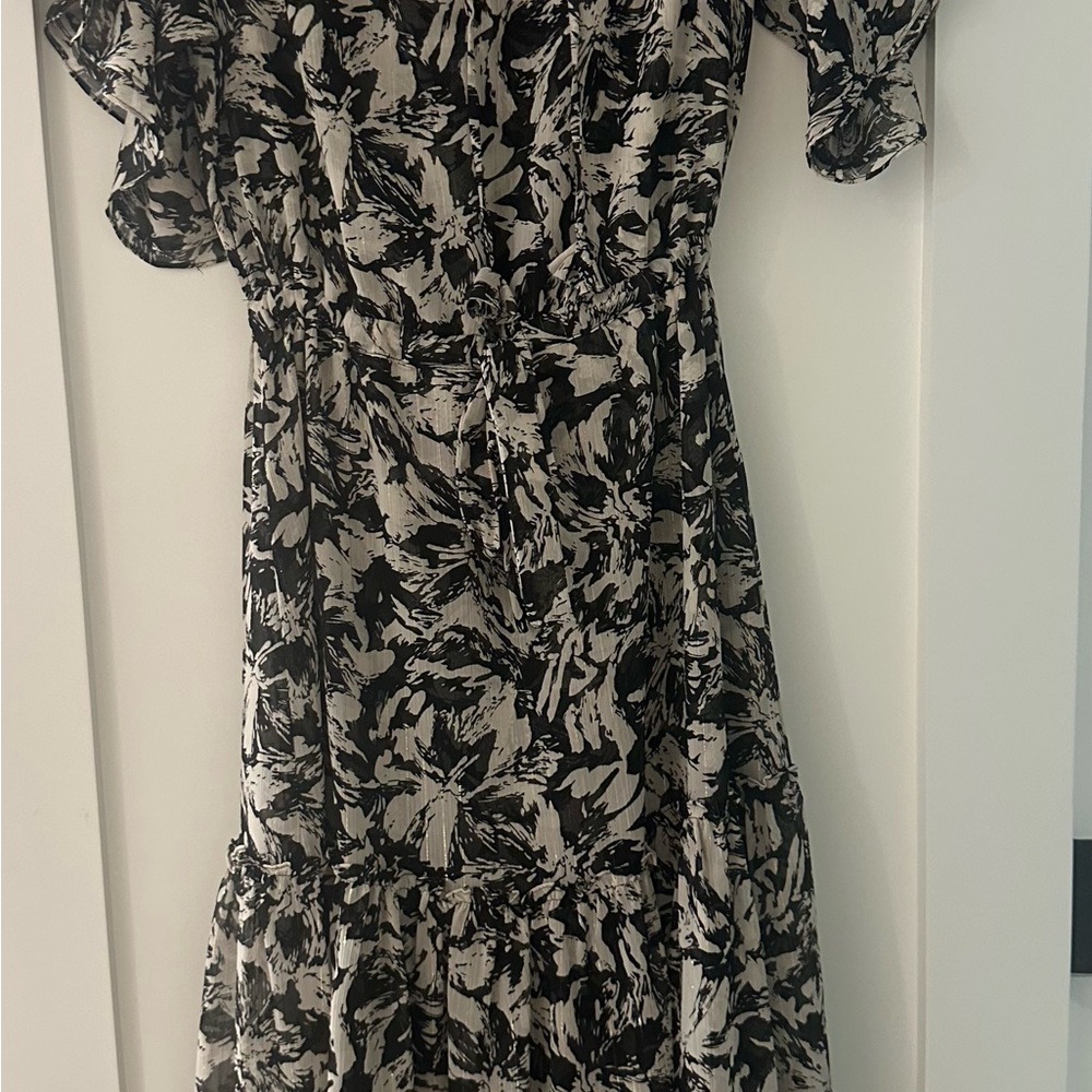 Misa Los Angeles Black and White Floral-Print Midi Dress